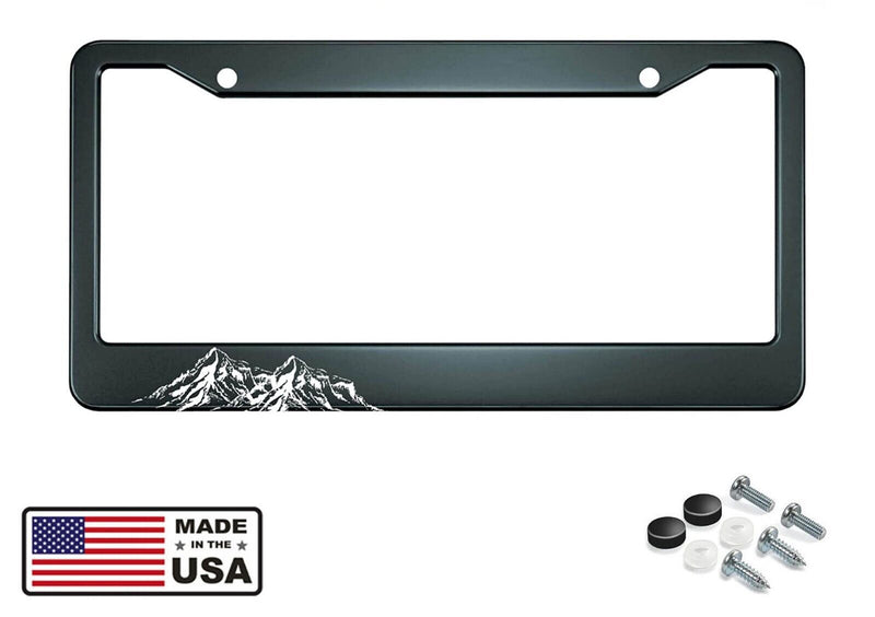 Mountains Hand Drawing Rocky Peaks License Plate Frame With Hardware