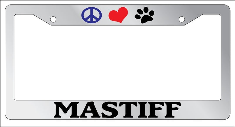 Chrome License Plate Frame Peace Love Paw Mastiff Auto Accessory 463  Mod-GRAPH9856236-4886