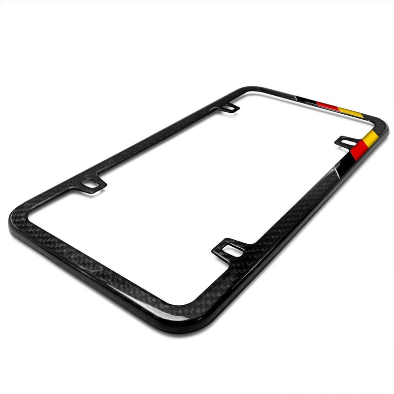 Real Black Carbon Fiber German Flag Off-center in Sports Stripe License Frame