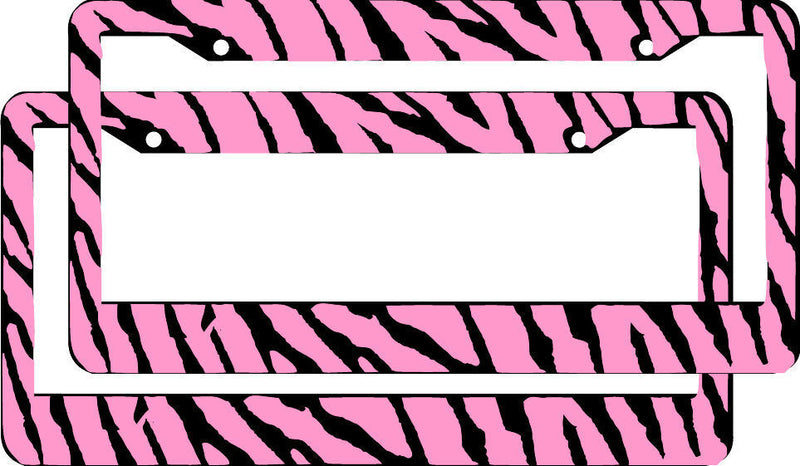 2 BLACK PINK ZEBRA STRIPES License Plate Frames lot of 2 PATTERN TAG HOLDERS