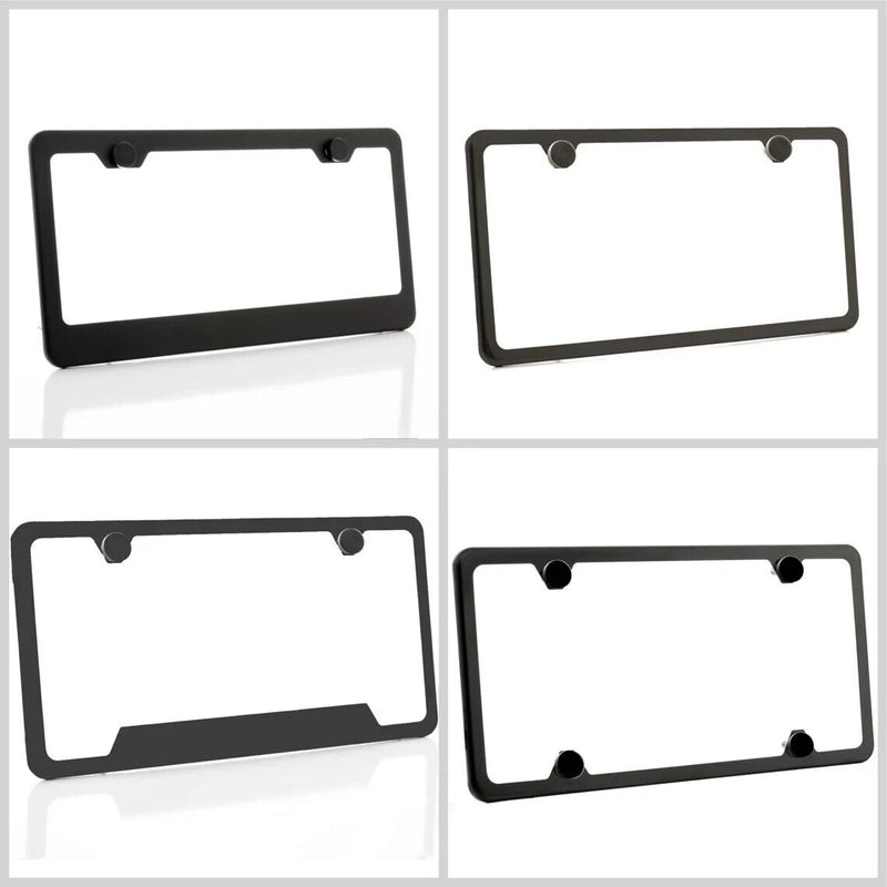 Powder Coated Matte Black Stainless Steel License Plate Frame w/ Screw Caps