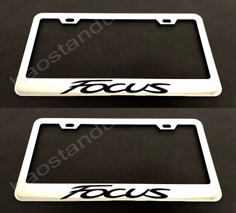 2x FOCUS STAINLESS Chrome License Plate Frame w/screw Caps (Style 2011-2018)*