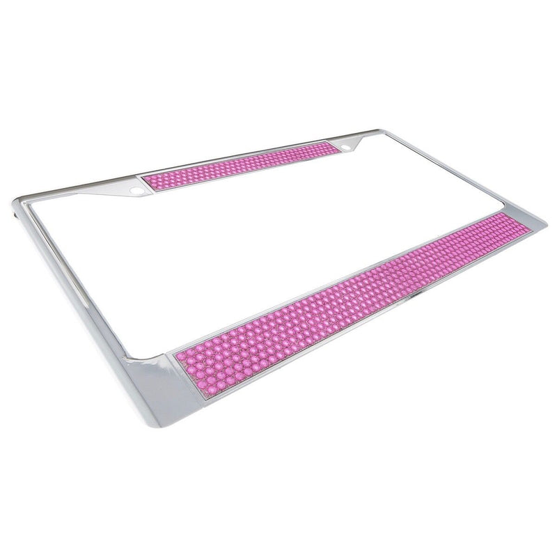 Premium Chrome Hot Pink Bling Crystal Diamond License Plate Frame for Car-Truck