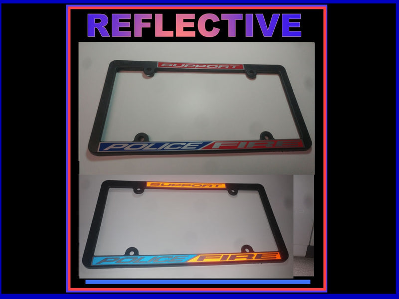 THIN REFLECTIVE SUPPORT POLICE FIRE blue firefighter police License Plate Frame
