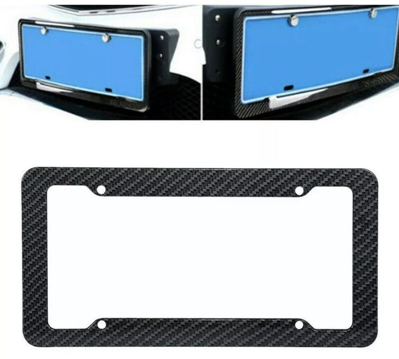 Black Car Carbon Fiber License Plate Frame Cover Front / Rear Universal USA Size