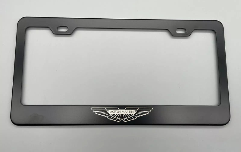 Aston Martin Logo Black License Plate Frame Stainless Steel, Rear, Road Legal, Car Laser Engraved, Car