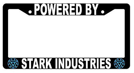 Black Plastic License Plate Frame POWERED BY STARK INDUSTRIES Auto Accessory 46  Mod-GRAPH9856236-3891