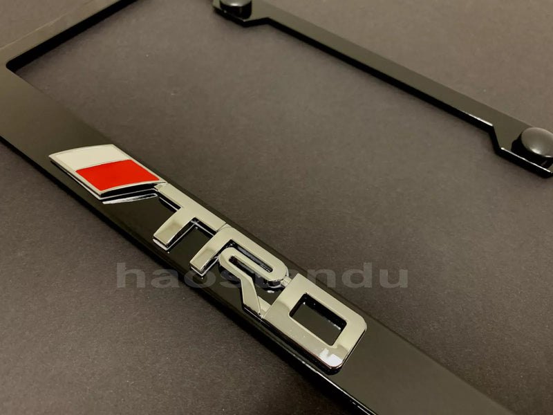 1x // TRD style 3D Emblem BLACK Stainless License Plate Frame RUST FREE + S.Cap