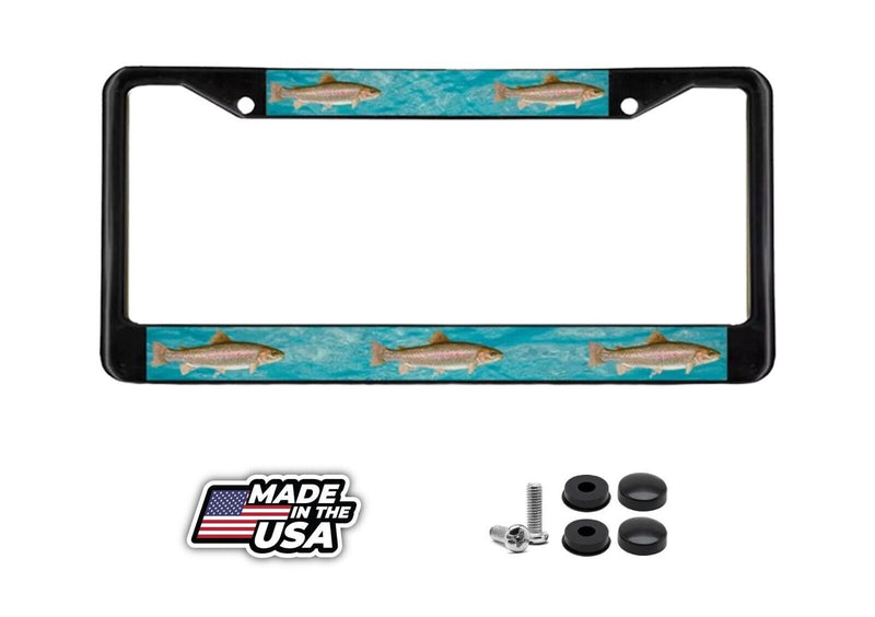 RAINBOW TROUT FISHING FISH Black Metal License Plate Frame Holder