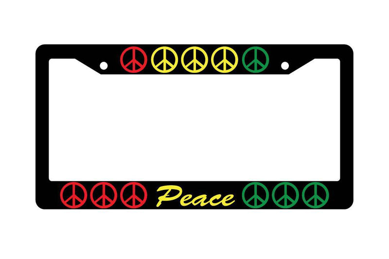 Black License Plate Frame PEACE w/SYMBOLS (RASTA) Auto Accessory  Mod-GRAPH9856236-4012