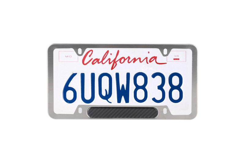 Brush Chrome Stainless Steel License Plate Frame with Real Carbon Fiber Insert