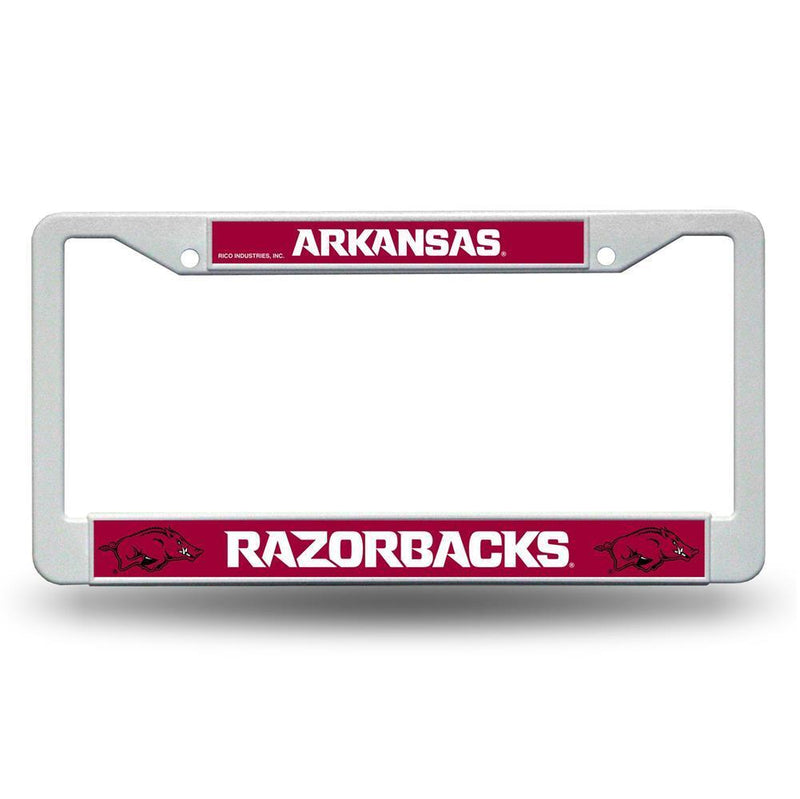 NCAA Arkansas Razorbacks White Plastic License Plate Frame