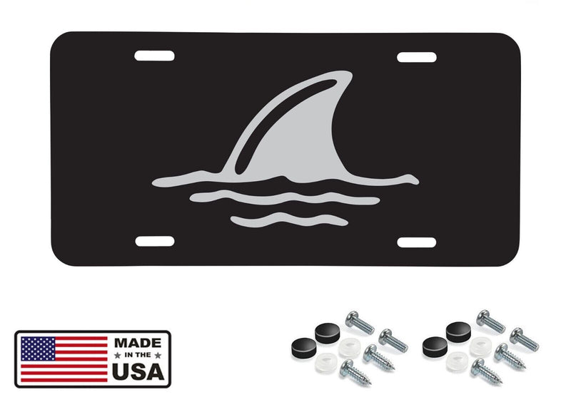 SHARK FIN IN WATER LICENSE PLATE TAG VANITY FRONT ALUMINUM 6 INCHES BY 12 INCHES