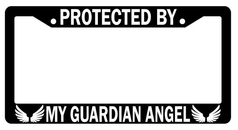 Protected By My Guardian Angel Black Plastic License Plate Frame  Mod-GRAPH9856236-3294