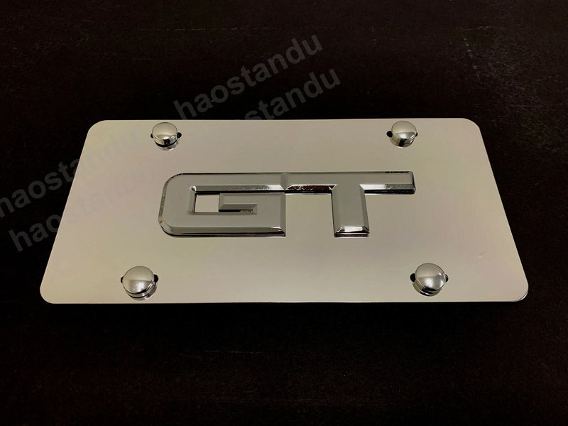 1x 3D "GT" For Mustang emblem Aluminum Mirror CHROME Front Plate RUST FREE