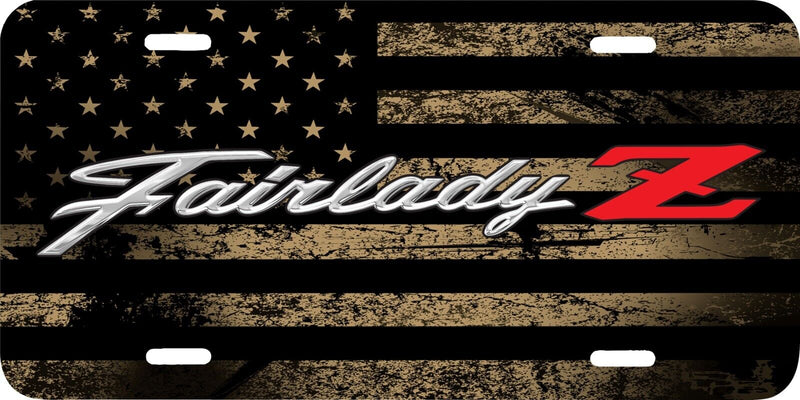 NISSAN FAIRLADY Z LOGO TAN AMERICAN FLAG VEHICLE FRONT LICENSE PLATE CAR TAG