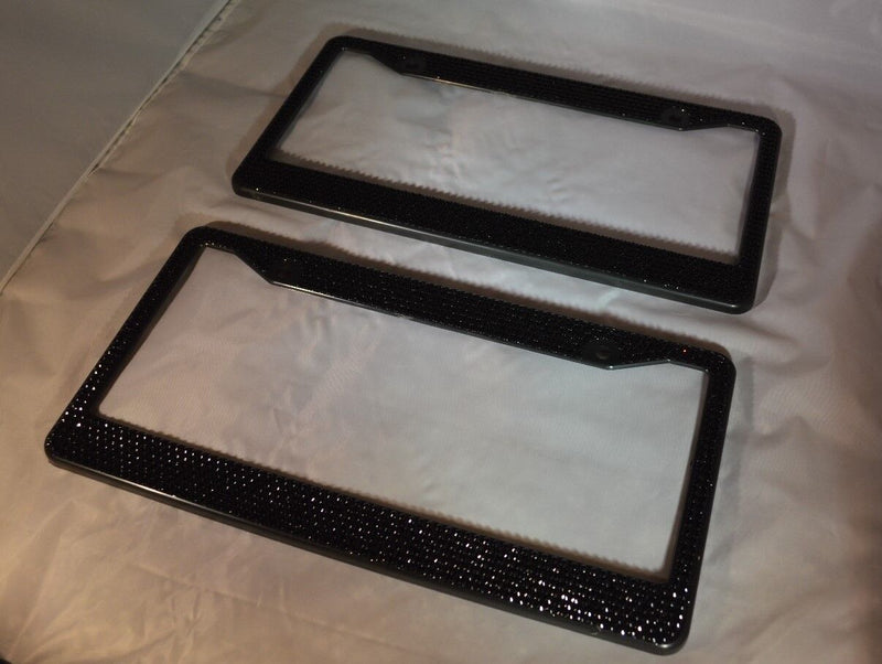 2 Black Bling Glitter Crystal RhineStone Metal License Plate Frame Car Auto