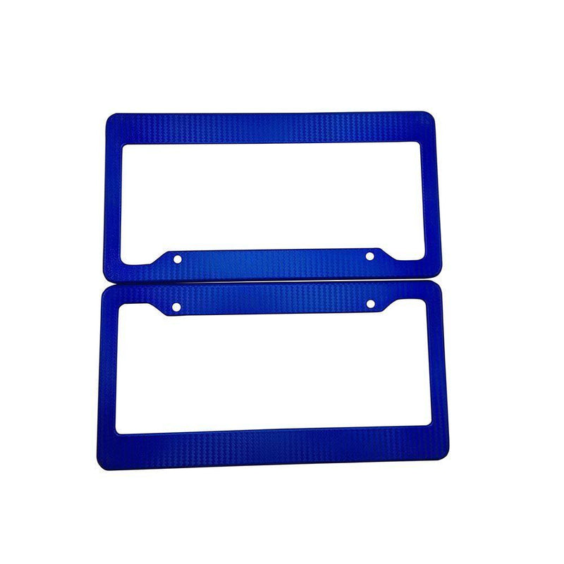 Pair Car License Plate Frame Cover Blue Carbon Fiber Painted 11.23x4.45inch