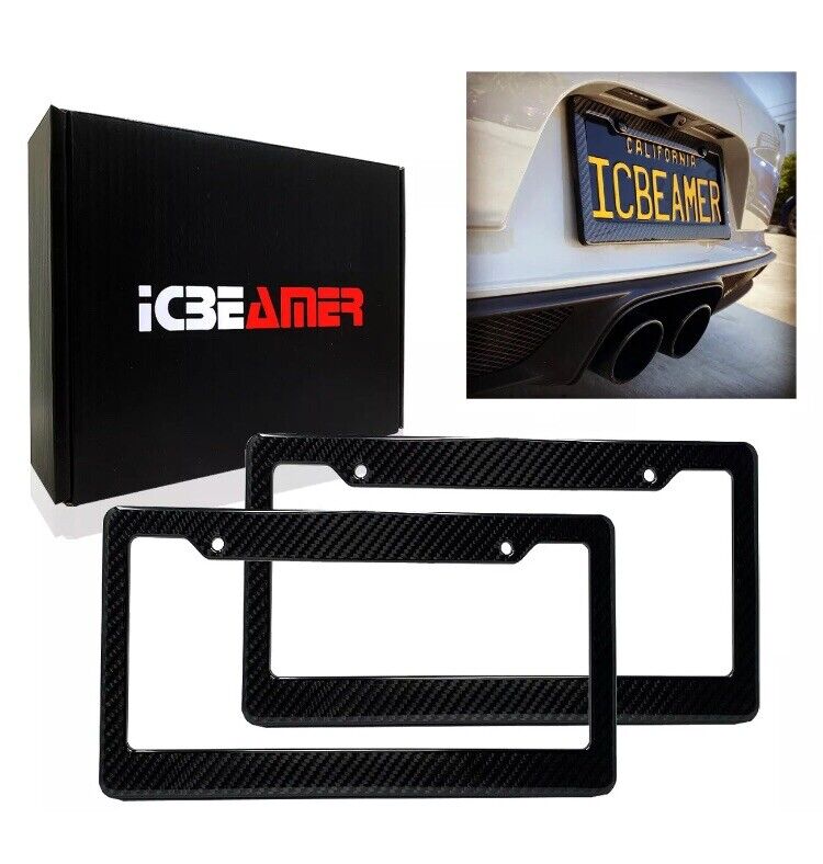 2 pcs Black Carbon FIBER LICENSE Plate Frame COVER ORIGINAL 3K U101