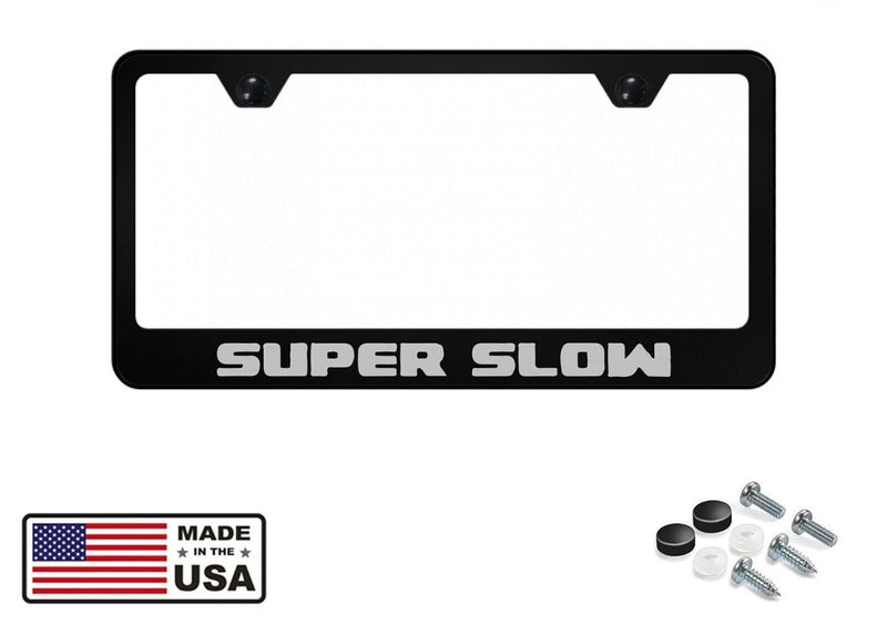 Super Slow SS Camaro Black Stainless Steel License Plate Frame (Reflective)