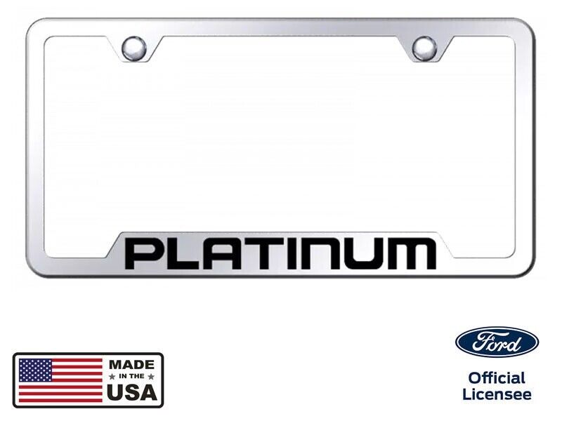 Ford Platinum Logo Mirrored Chrome Notched License Plate Frame Official Licensed