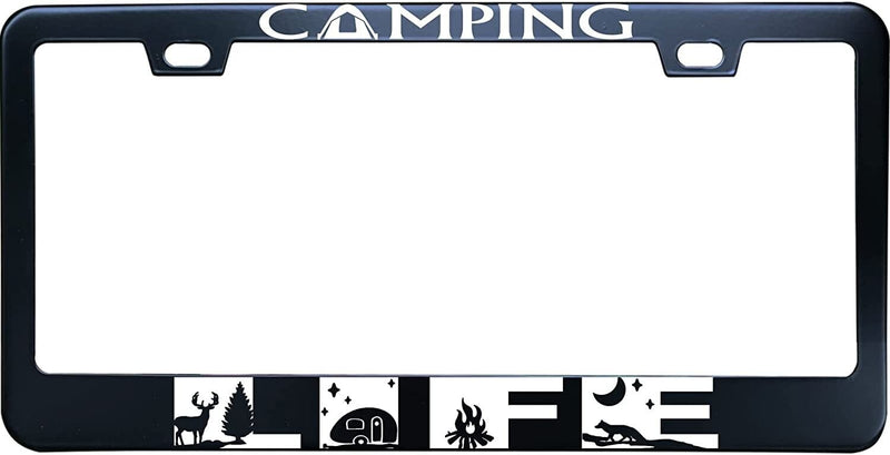Deer Starlight Night Camping Life Black Stainless Steel License Plate Frame