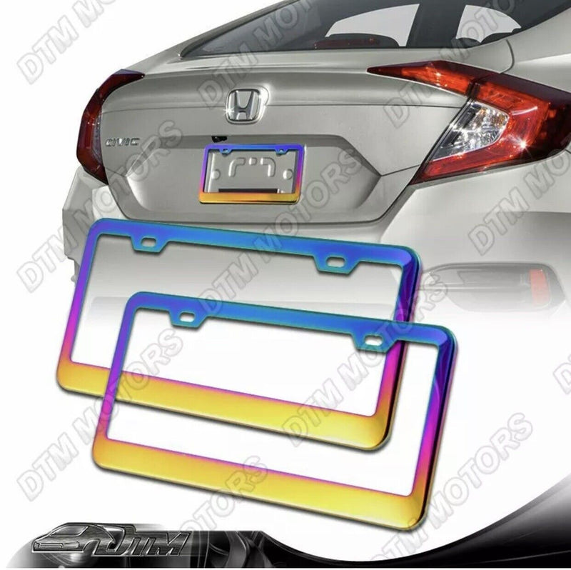 2 x Stainless Neo Chrome Car License Plate Frame Cover Holder Front+Rear US Size