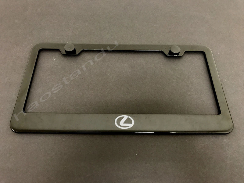 1x Lexus LOGO BLACK Stainless Metal License Plate Frame + Screw Caps