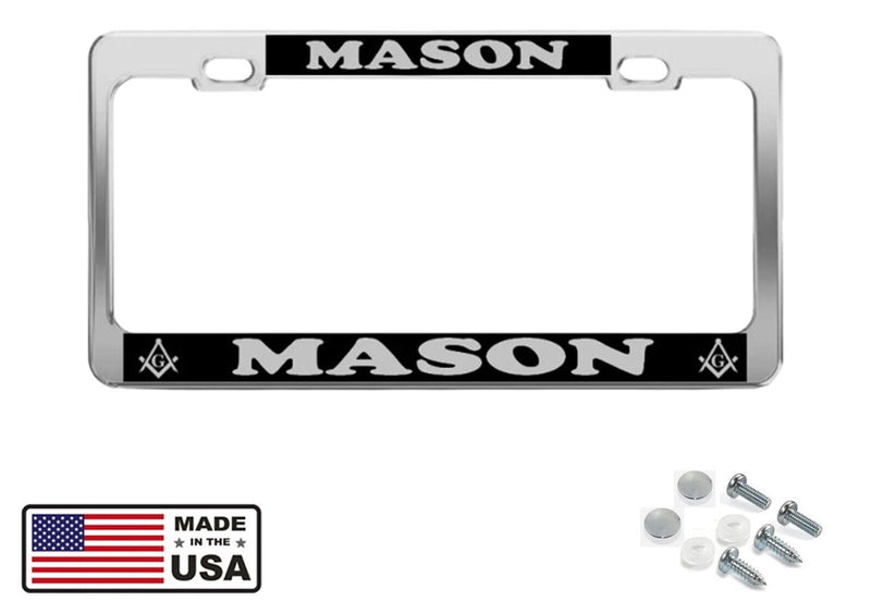 MASON Metal Heavy Duty Chrome License Plate Frame BLACK & SILVER