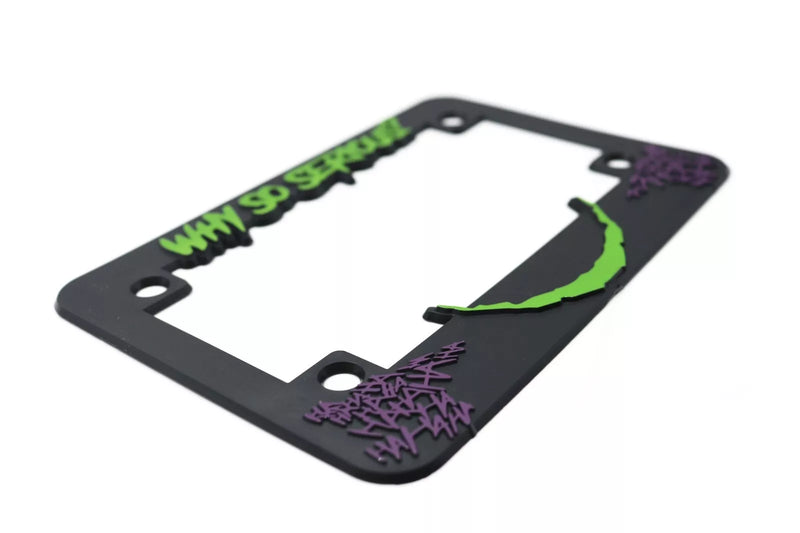 Why So Serious? for Joker Motorcycle 3D Raised License Plate Frame | 1 Pack Motorcycle License Plate Cover | Universal Motorcycle License Plate Holder | Auto Accessories (Lime Green and Purple)