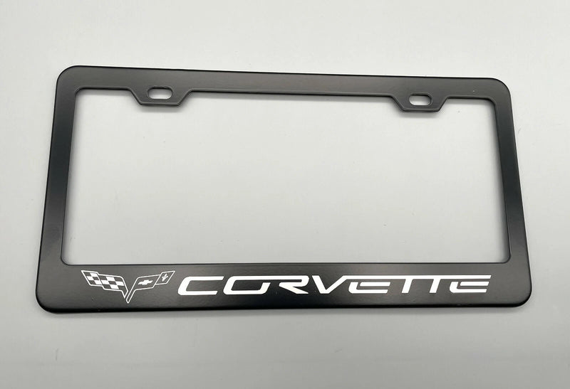 Chevy Corvette Black Stainless Steel Rear License Plate Frame, Laser Engraved, Road Legal, Car, Rear