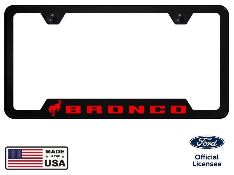 Ford Bronco Universal Unbreakable Black License Plate Frame - Red Logo