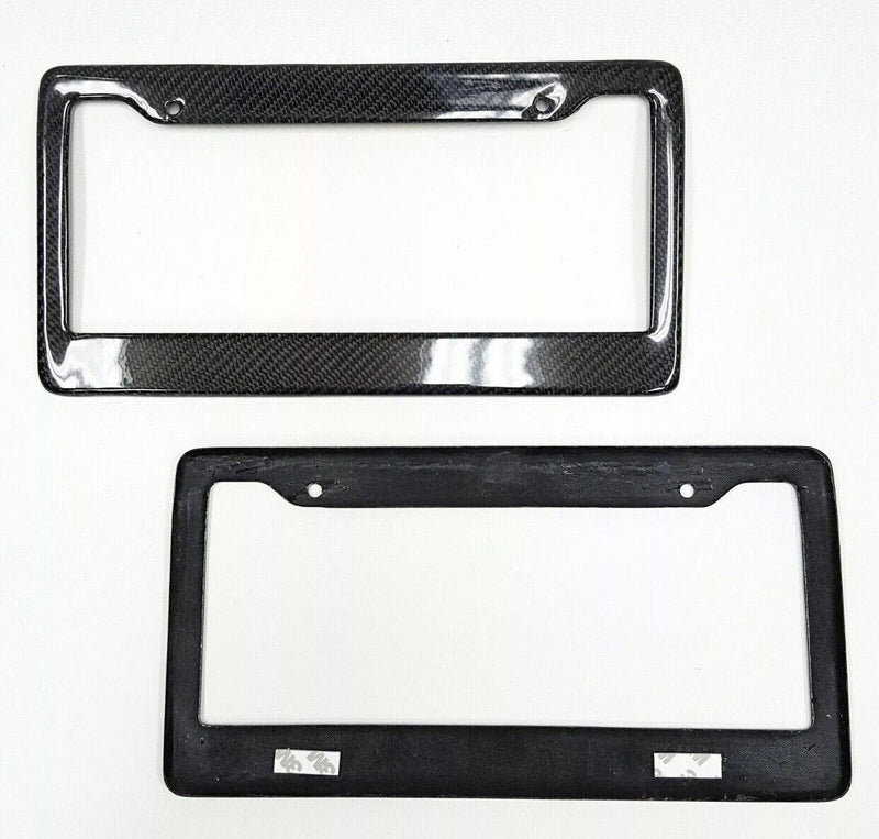 2PC Set 100% Real Carbon Fiber License Plate Frame Cover Black Auto Tag 3K