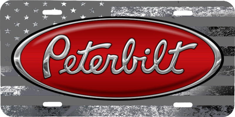 PETERBILT LOGO GRAY GRAY AMERICAN FLAG BACKGROUND VEHICLE LICENSE PLATE SEMI TAG