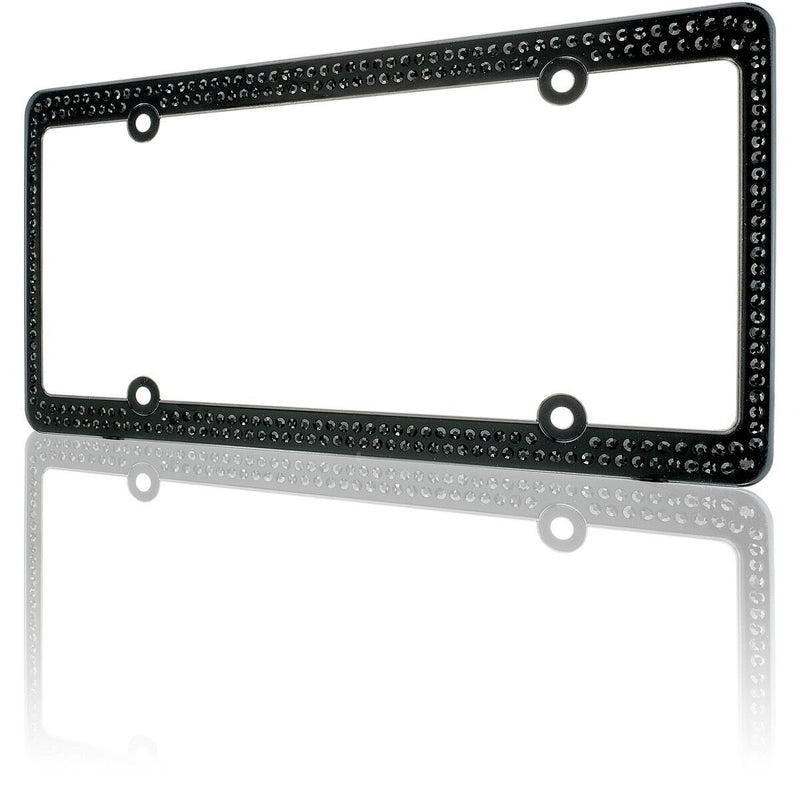 Swarovski Black Crystal Bling license plate frame Inlay Black Frame+Screw Caps