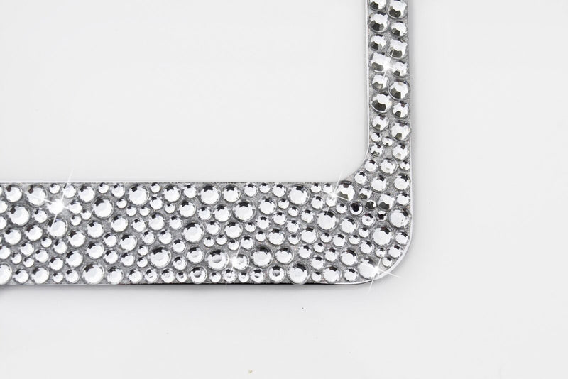 Crystal Clear License Plate Frame 7 rows Mix Sizes Rhinestones with Free Caps