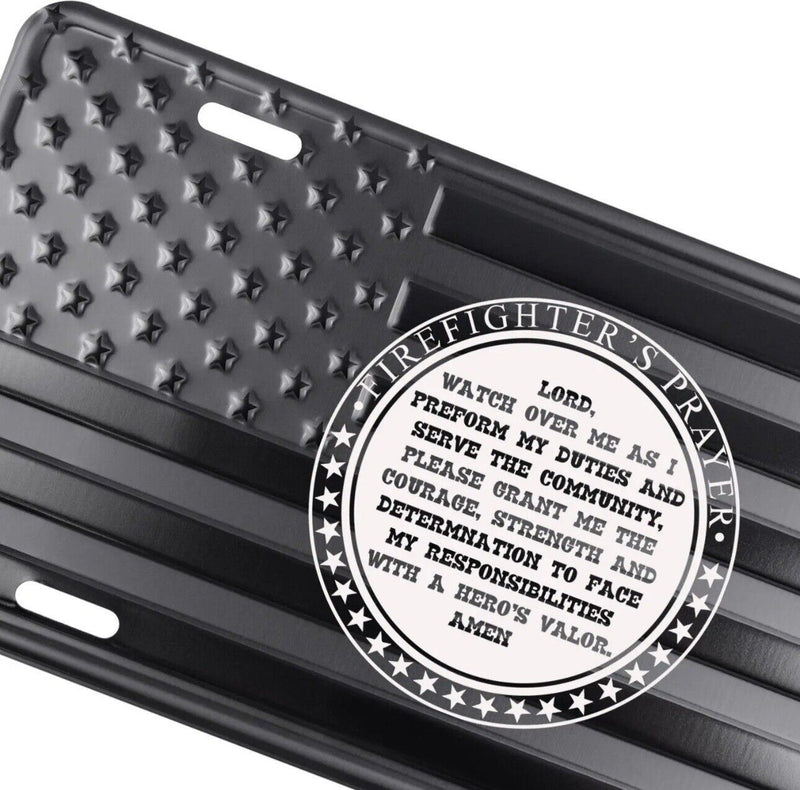 Fire Fighters Prayers American Flag License Plate Tag Embossed/Laser Etched.