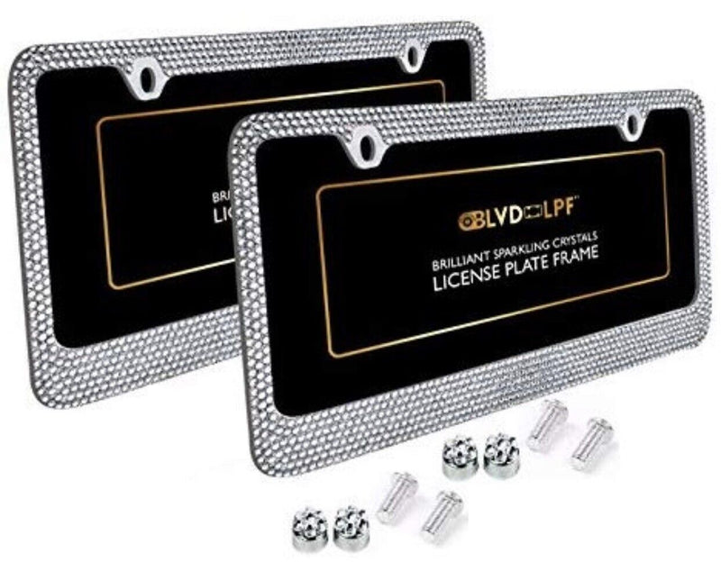 2 Silver Metal Diamond Bling Glitter License Plate Frame Cover Crystal RhineSton