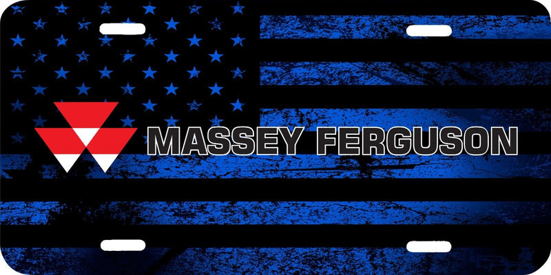 MASSEY FERGUSON TRACTOR LOGO BLUE AMERICAN FLAG LICENSE PLATE CAR TAG .040 GA