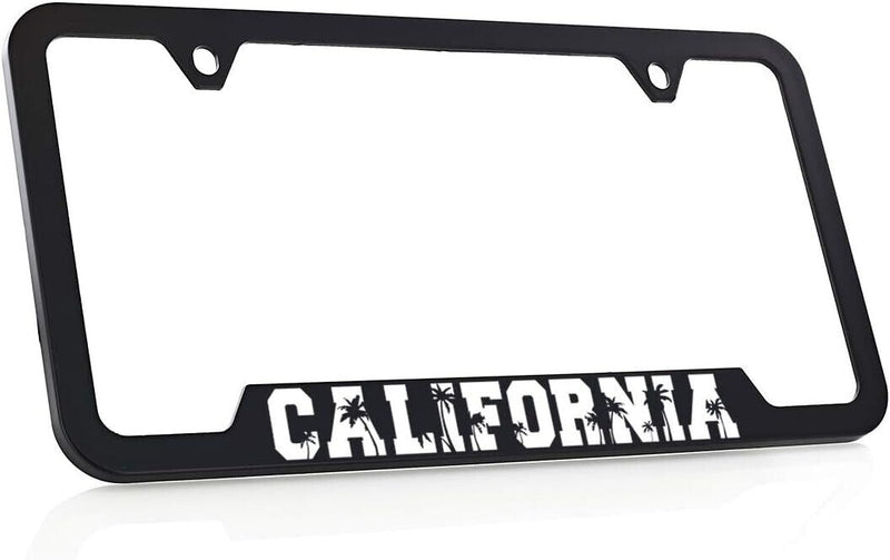 CALIFORNIA Universal Black Stainless Steel License Plate Frame - Palm Trees