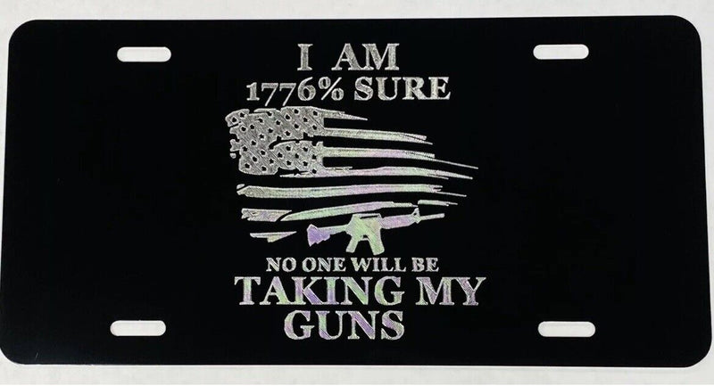 1776 USA Gun Rights Patriotic Car Tag Engraved Etched Black License Plate GIFT