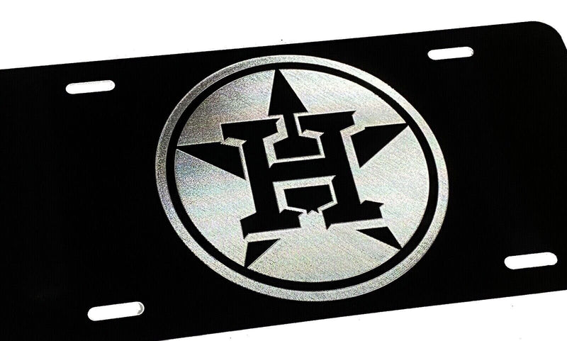 Engraved Houston Astros Fan Car Tag Diamond Etched Black Aluminum License Plate