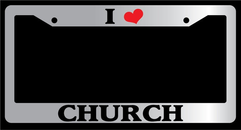 Chrome License Plate Frame "I Heart Church" Auto Accessory Novelty  Mod-GRAPH9856236-6058