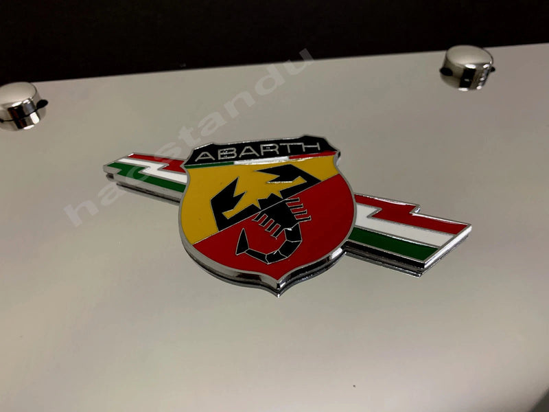 1x 3D "ABARTH logo" emblem Aluminum Mirror CHROME Front Plate RUST FREE
