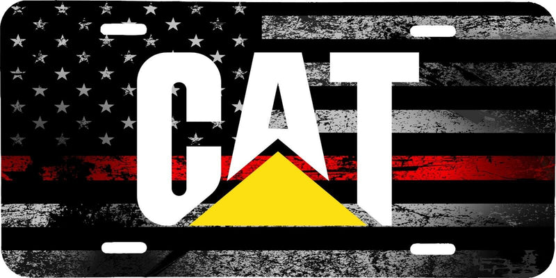 CAT CATERPILLAR THIN RED AMERICAN FLAG LICENSE PLATE TRACTOR TAG .040 GA