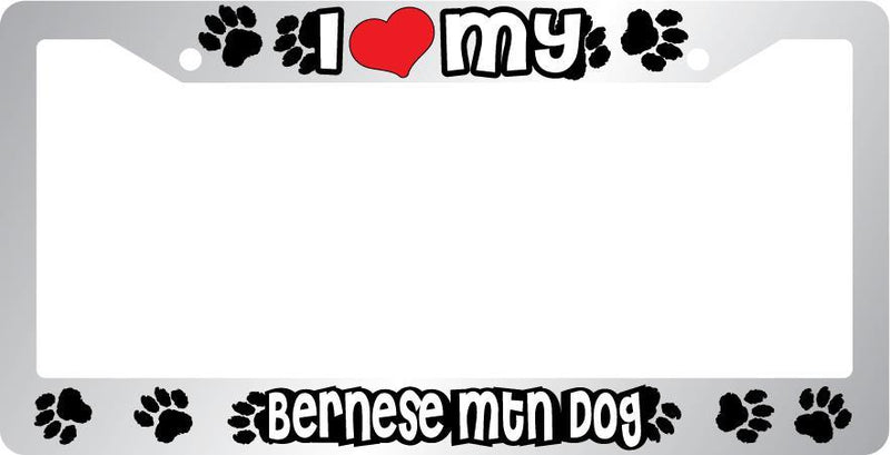 Chrome License Plate Frame I Heart My Bernese Mtn. Dog Auto Accessory Peticular  Mod-GRAPH9856236-6623