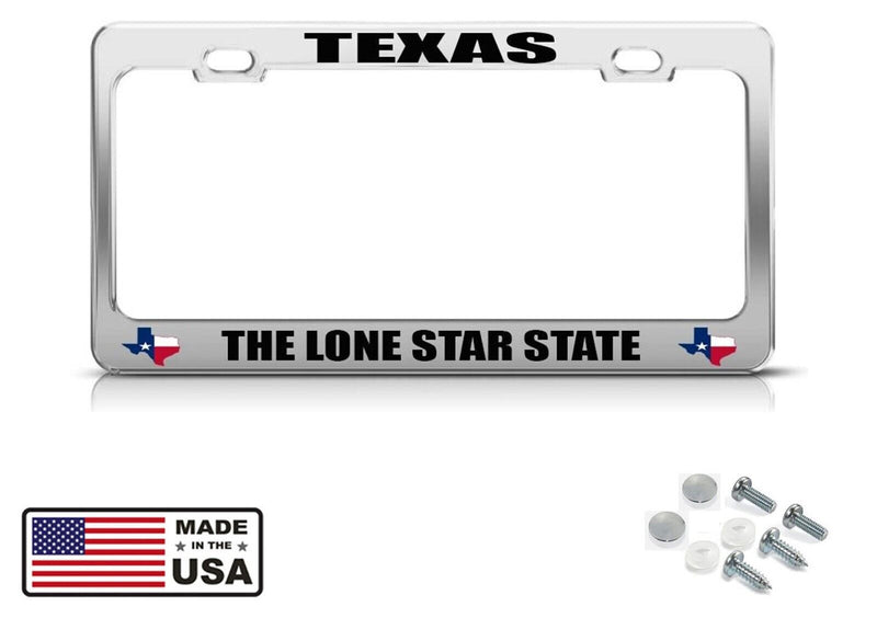 License Plate Frame Texas The Lone Star State Chome Metal Car Accessories Chrome v2