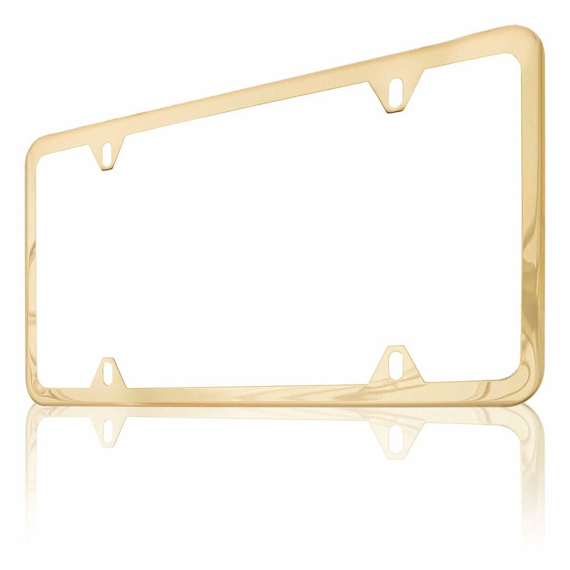 2PCS SLIM 24k Gold Plated STAINLESS STEEL LICENSE PLATE FRAME SCREW CAP-4 HOLE