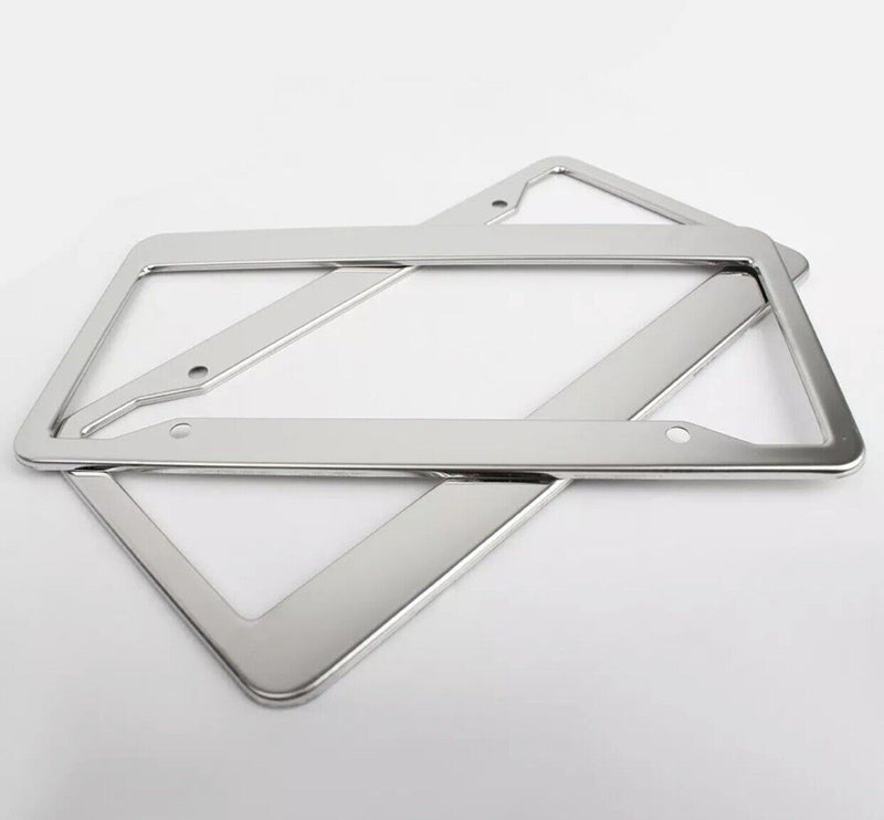 2PCS CHROME STAINLESS STEEL METAL LICENSE Plate Frame COVER SCREW CAPS /CF-2