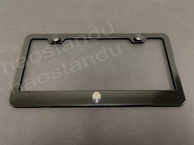 1x MASERATI Logo 3D Emblem Badge BLACK Stainless License Plate Frame RUST FREE